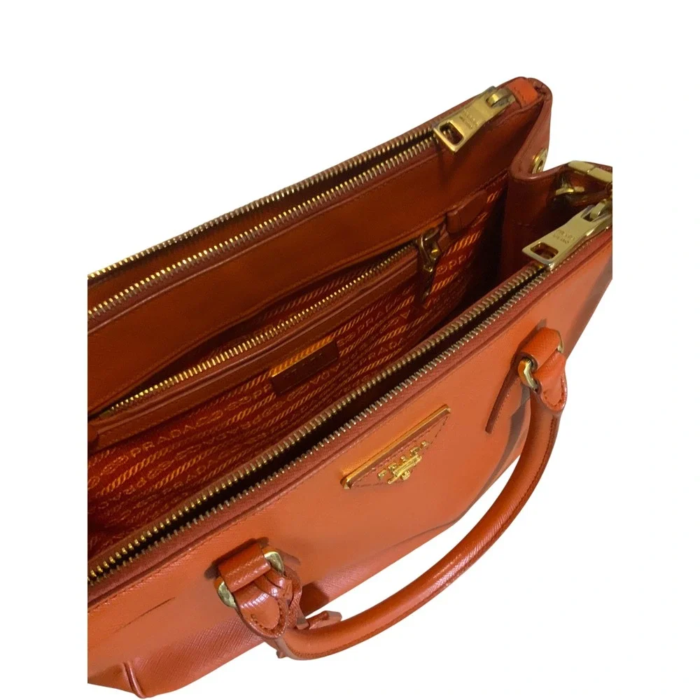 Prada Galleria Saffiano Leather Handbag Orange Gold Hardware Tote Bag BN1874